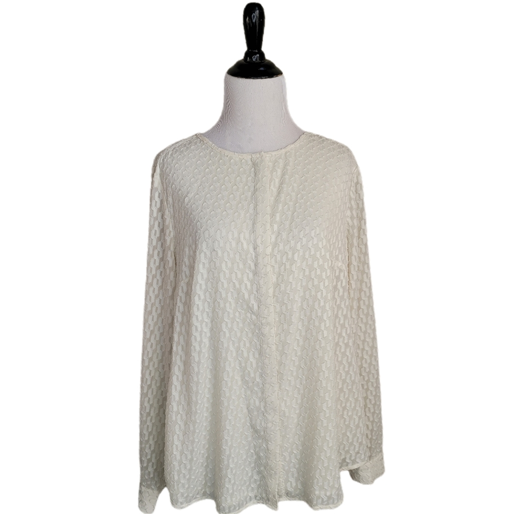 Talbots Cream Textured Button Down Blouse - image 1